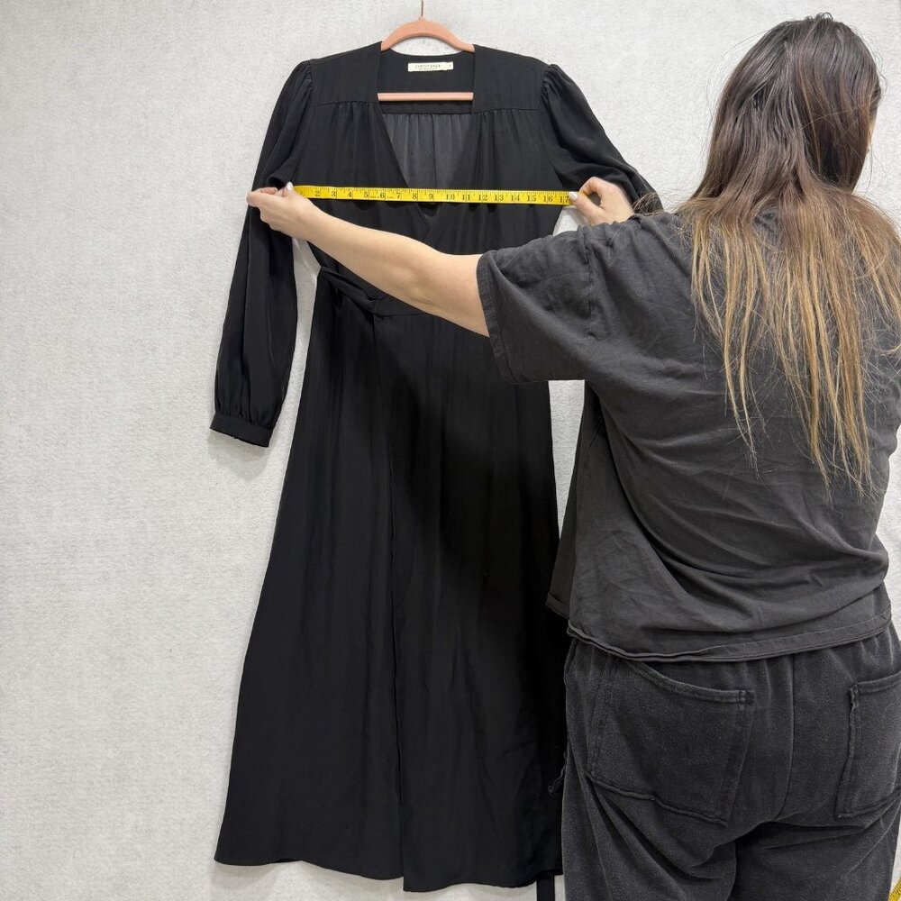 Christy Dawn Elsa Dress Womens Medium Black Wrap Maxi Long Sleeve Puff Boho USA - Picture 3 of 9